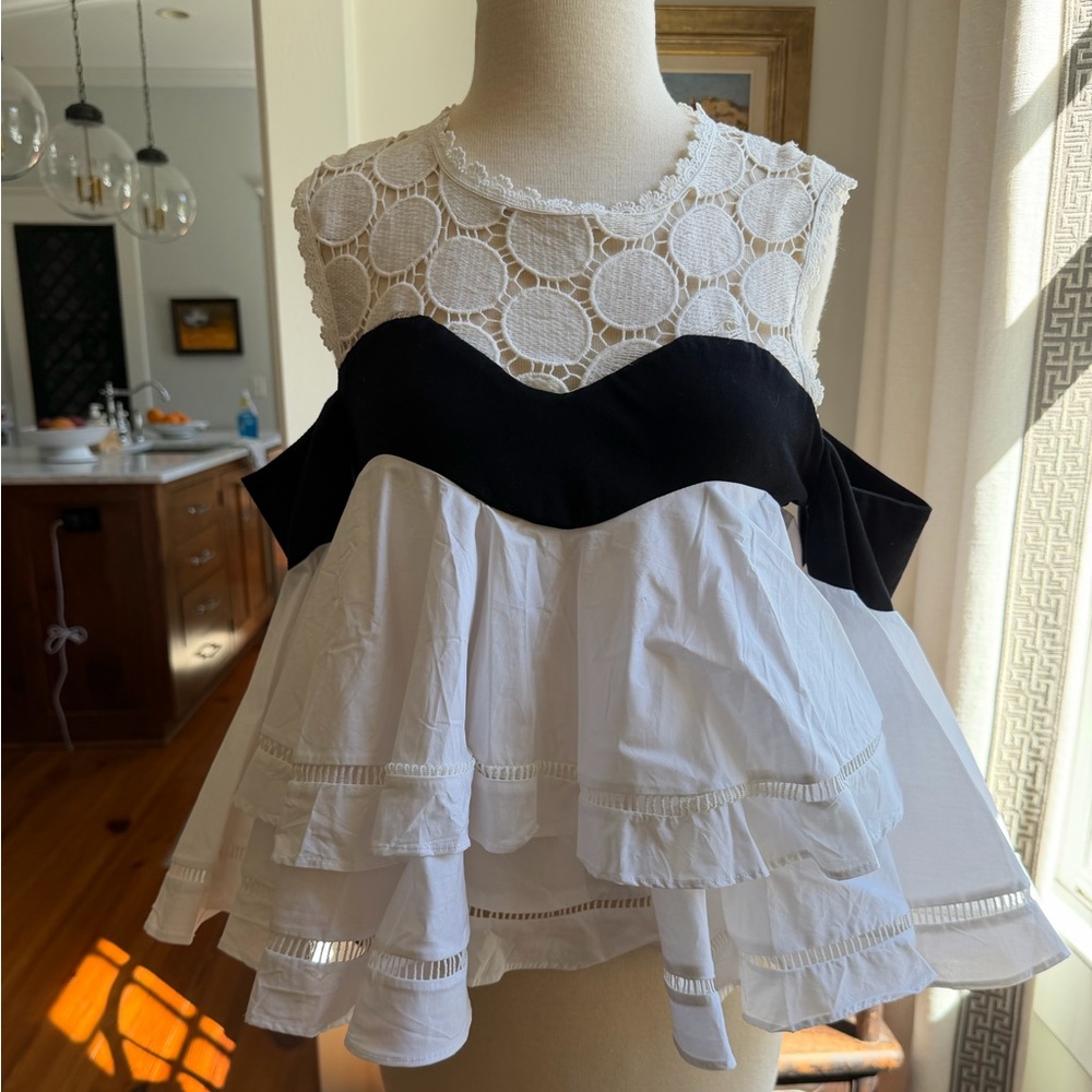 Forever Unique Black and White Layered Lace Blouse
